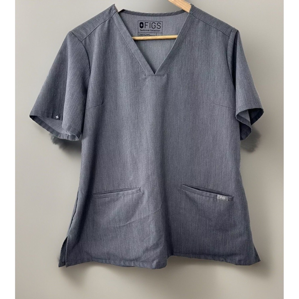 Figs Scrub Top Womens XXS Gray V Neck Casma Three Pocket Technical Medical Nurse
